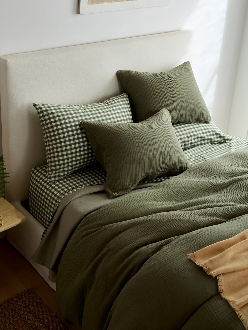 NWT Quince Airy Gauze Duvet Cover Set With Shams In Olive Green - King/Cal King